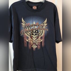 Harley Davidson HD SKULL WINGS EAGLE T Shirt Oklahoma City, OK X-LARGE Dark Blue
